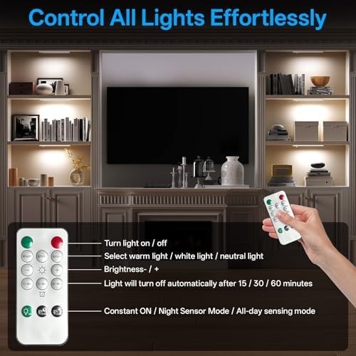 under Cabinet Lights Wireless with Remote Control Dimmable Battery Operated LED