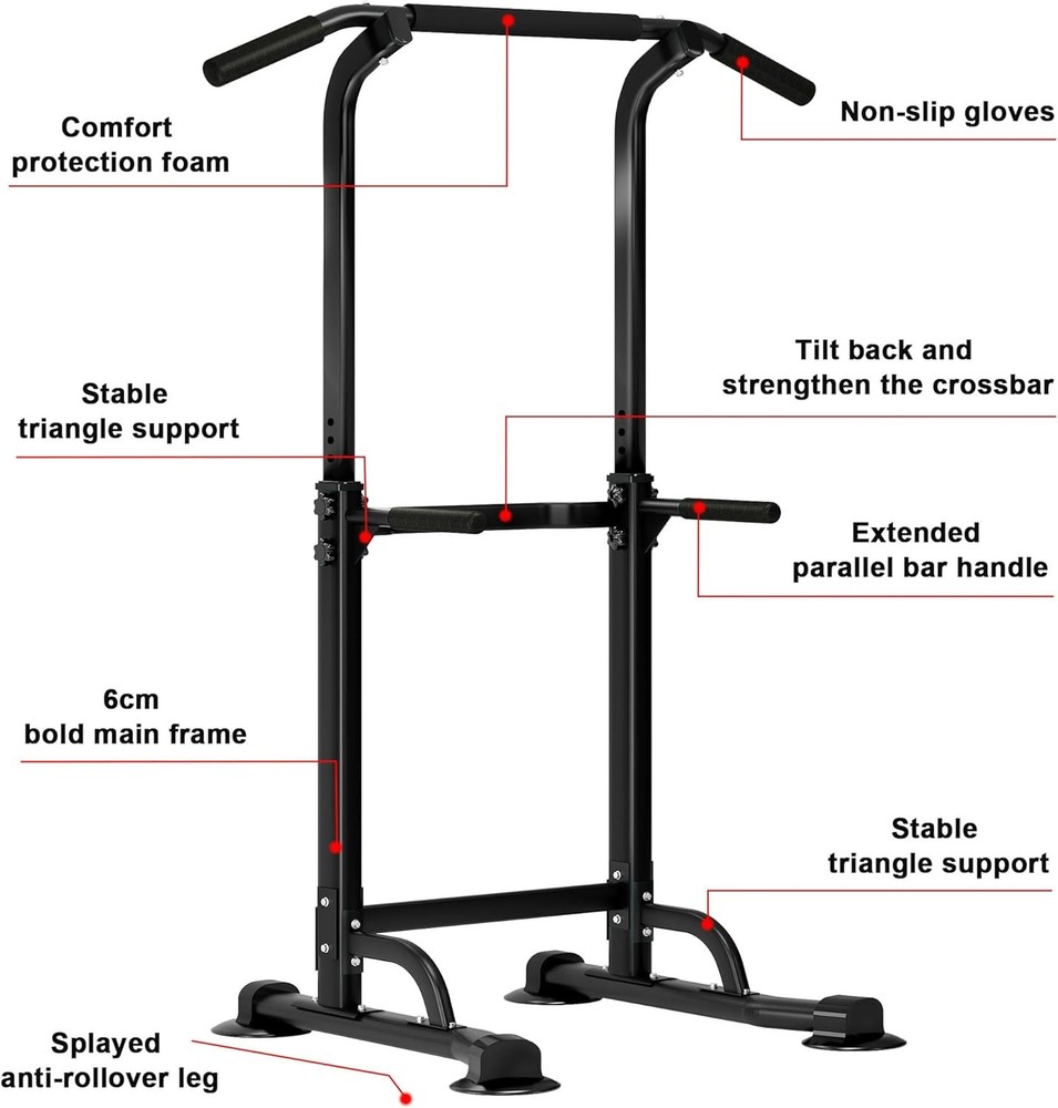 Power Tower Pull up Bar and Dip Station, Height Adjustable Dip Stand Exercise Ma