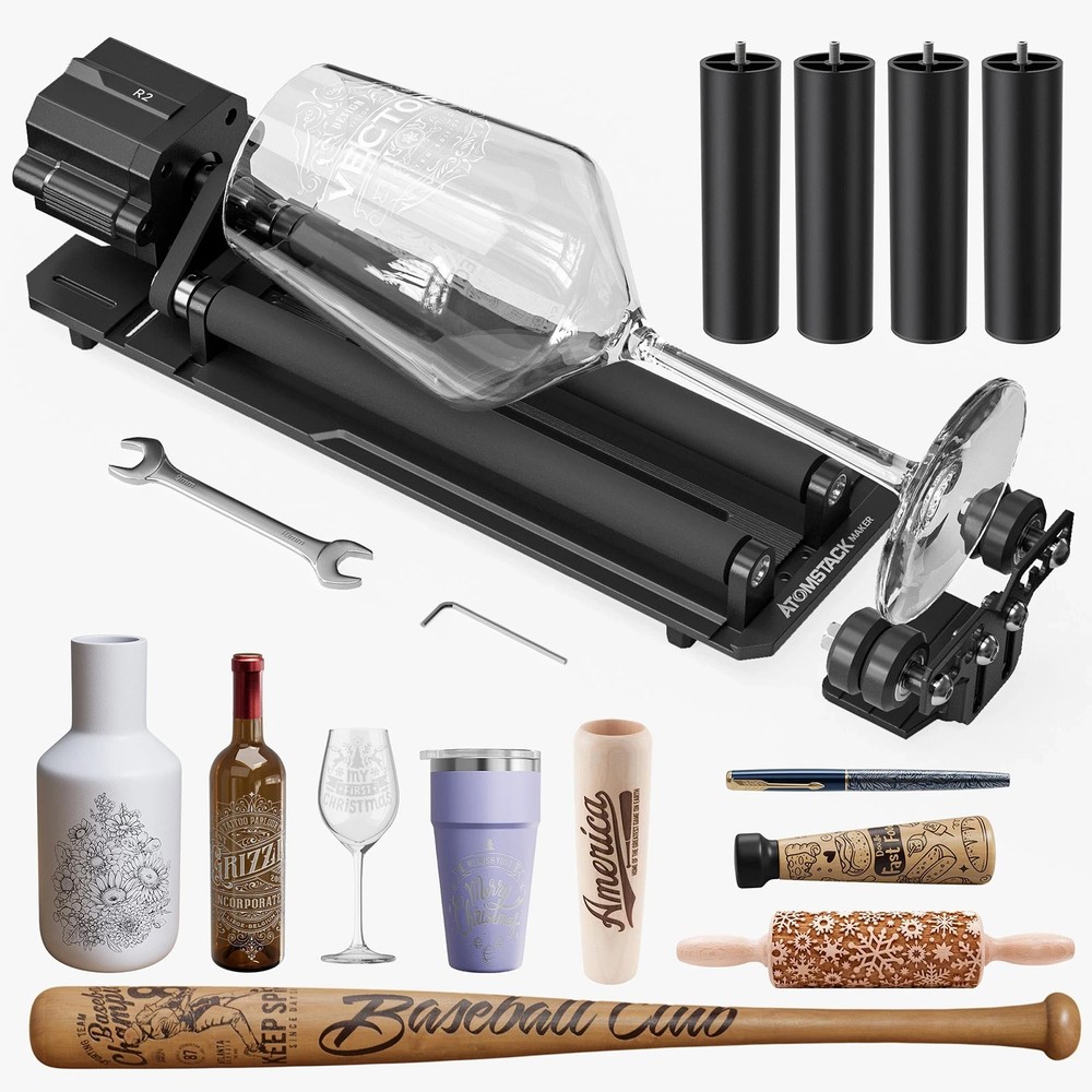 Used Atomstack R2-B Laser Rotary Roller for A6 A12 A24 Pro Swiitol E6 E18 E24