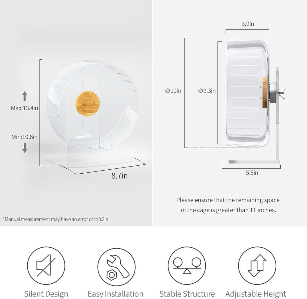 Whisper Quiet Hamster Exercise Wheel - Adjustable Stand, Perfect for Small Pets