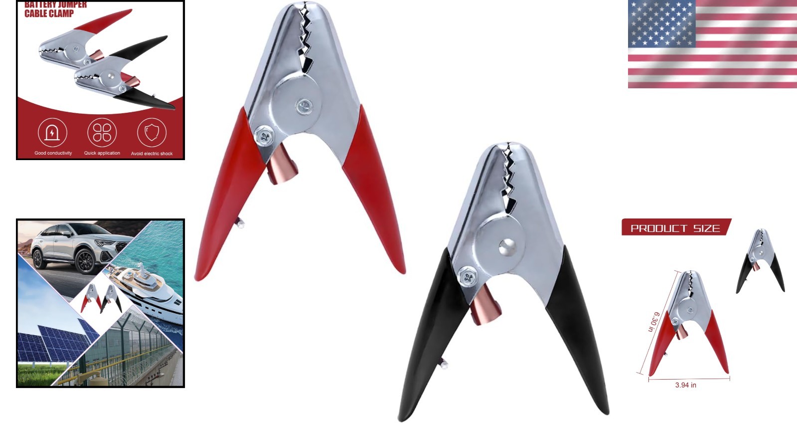 Heavy-Duty 2PCS Alligator Clips - Versatile Jumper Cable Clamps for All Vehicles