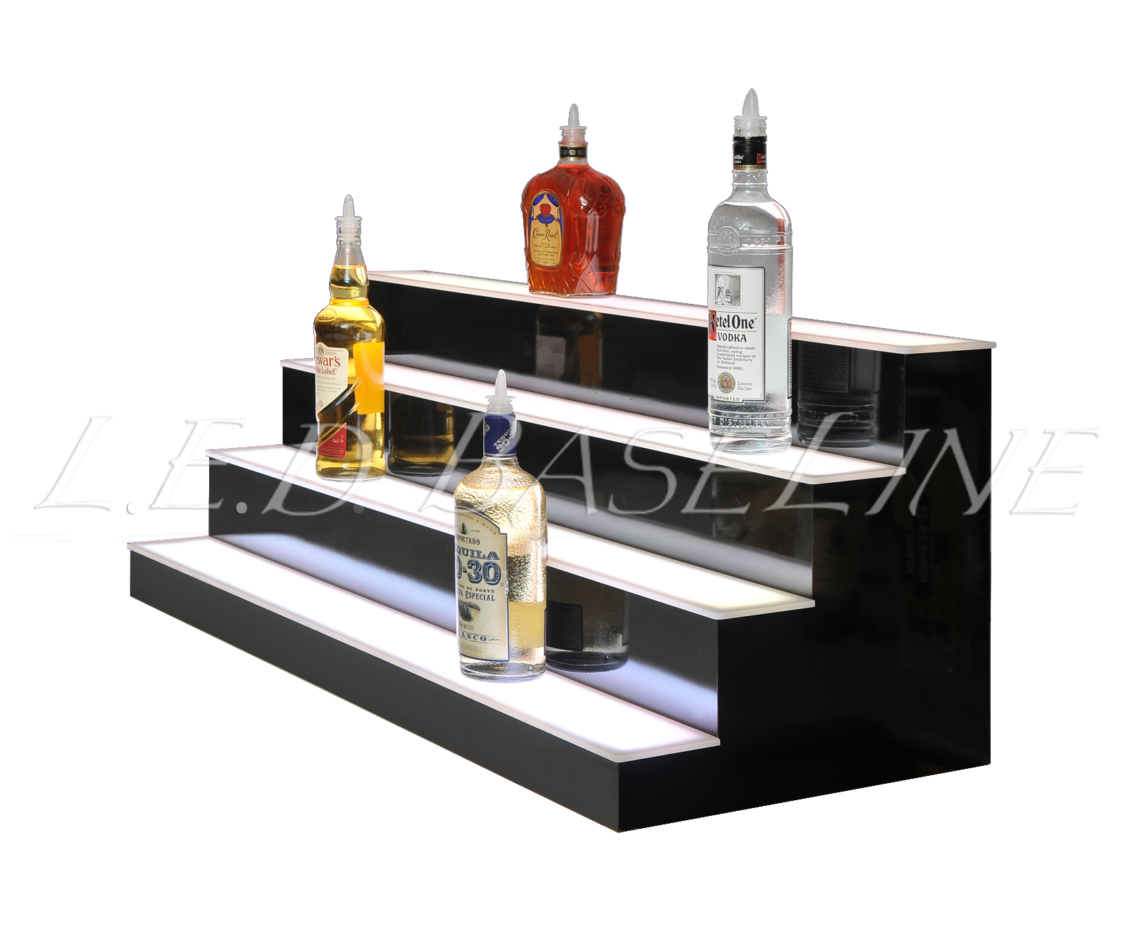 50" LED BAR SHELVES, Four Steps, Lighted Bar Shelf, Liquor Bottle Display Rack