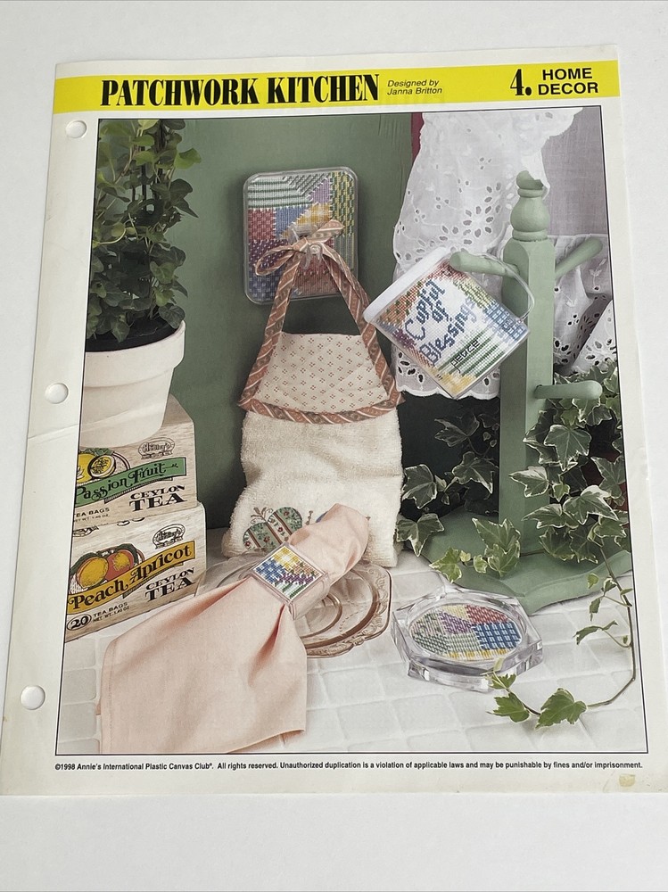 Patchwork Kitchen Coaster Mug Napkin Ring Annie's Plastic Canvas Pattern