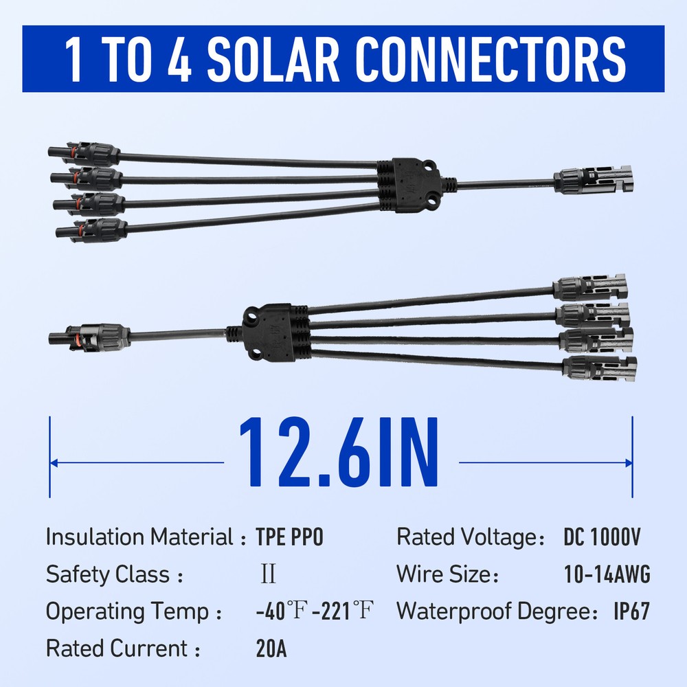 One Pair Solar Panel Y Branch Cable Connection Adapter Connector Extension US