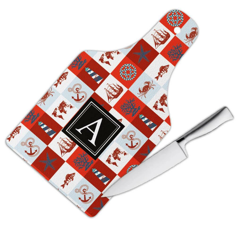 Gift Cutting Board : World Map Nautical Pattern Sailboat Anchor Square