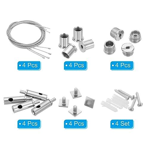 Ceiling Hanging Wire Cable Kit, 4 Set Lights Panel Steel Hanging Chains