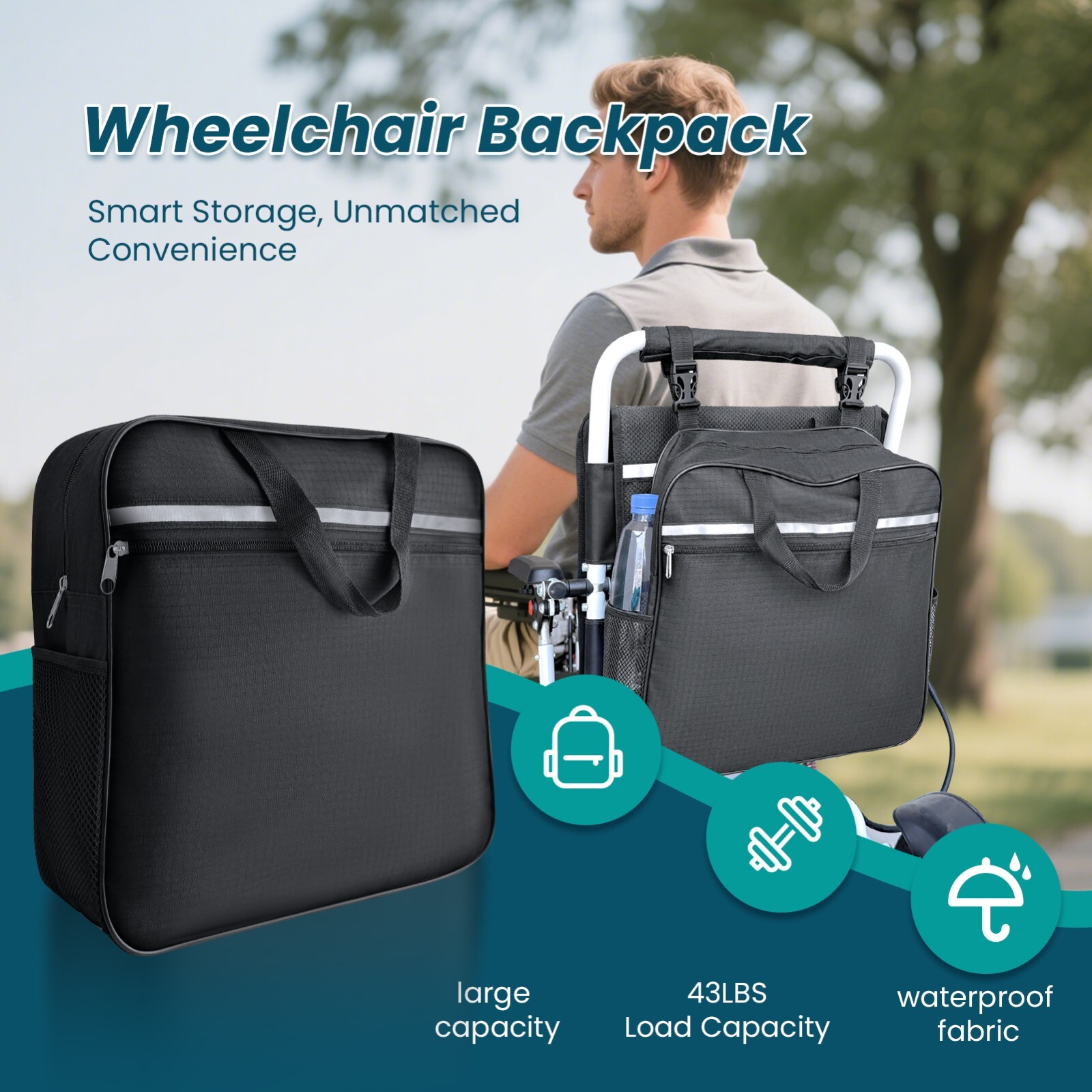 Wheelchair Accessories Bag-Waterproof,Double-Stitched,Machine Washable for Adult
