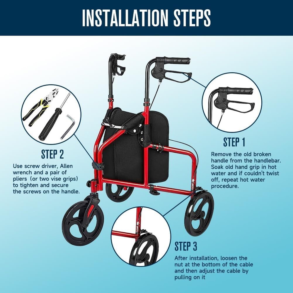 2 Pack Brake Handle Assembly with 41'' Cable For Rolling Walker Rollators Black