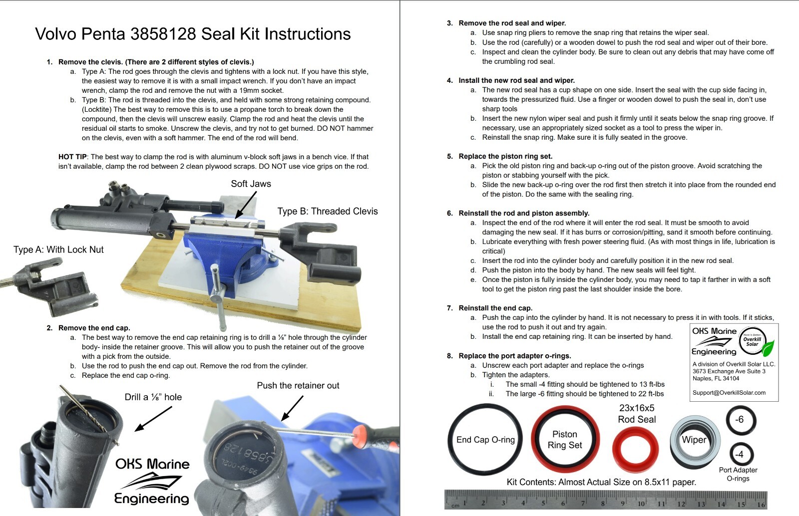 Volvo Penta 3858128 SX Steering Actuator Rebuild Seal Kit