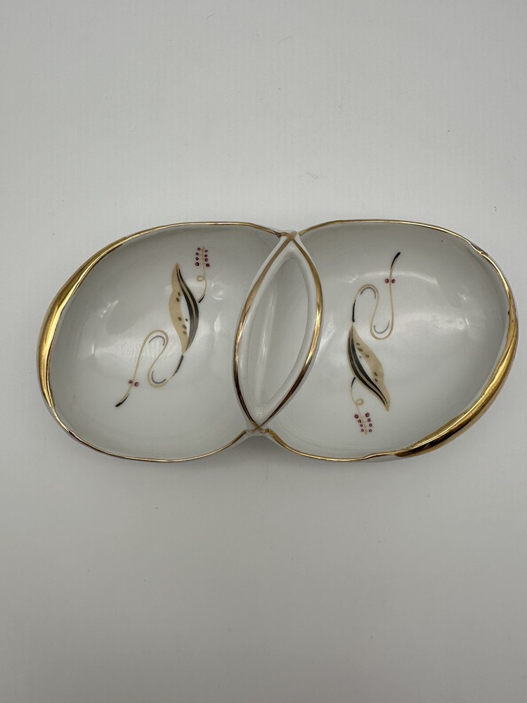 MCM Divided Serving Dish Candy/Nut Dish With Handle And Gold Trim