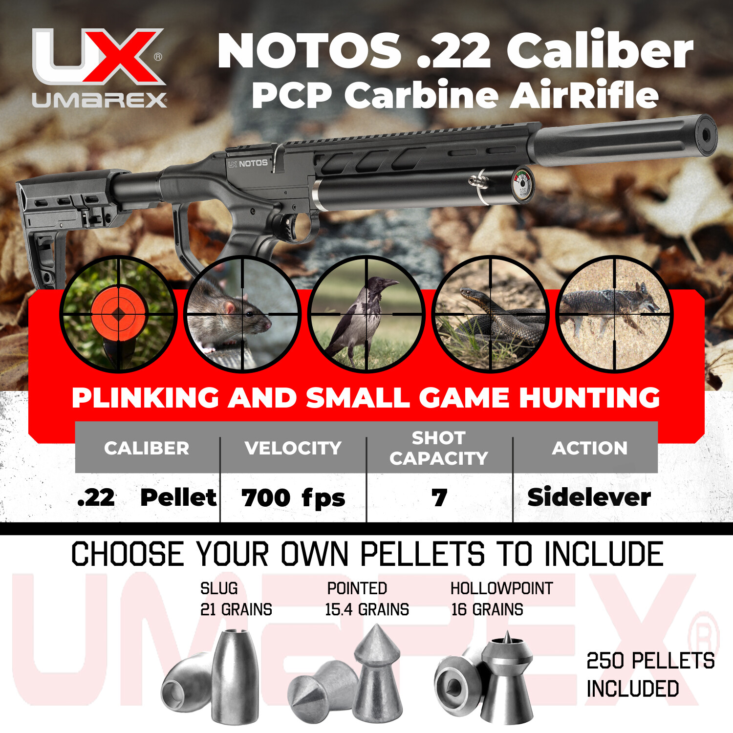 Umarex Notos Carbine .22 Caliber Air Rifle PCP with 250 Pellets Bundle (2254847)