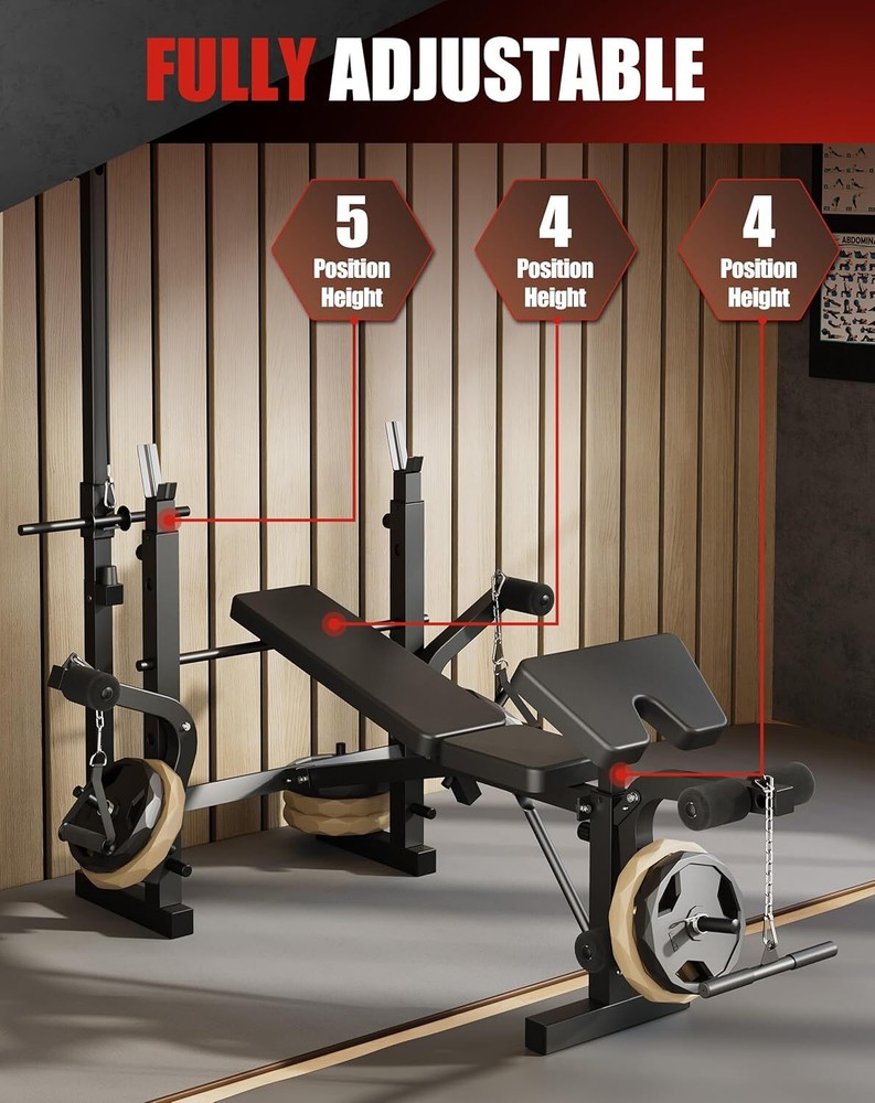 Olympic Weight Bench Set Bench Press Rack w/ Leg Developer LAT Pulldown Foldable