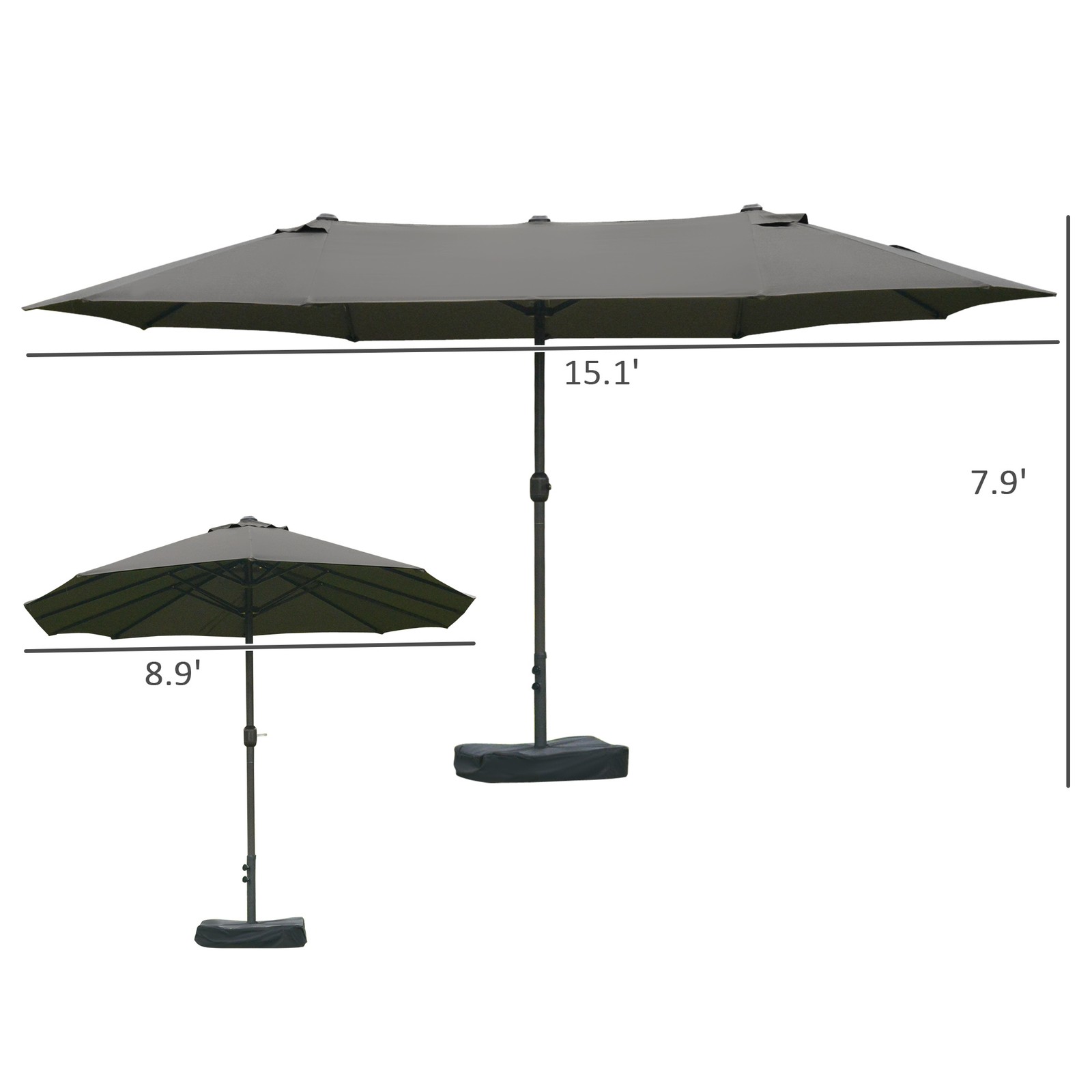 15 ft Outdoor Double Sided Market Patio Umbrella for Deck Pool with Base Crank