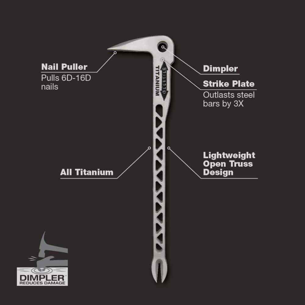 12 in Titanium Clawbar Nail Puller with Dimpler for pulling common nails easily