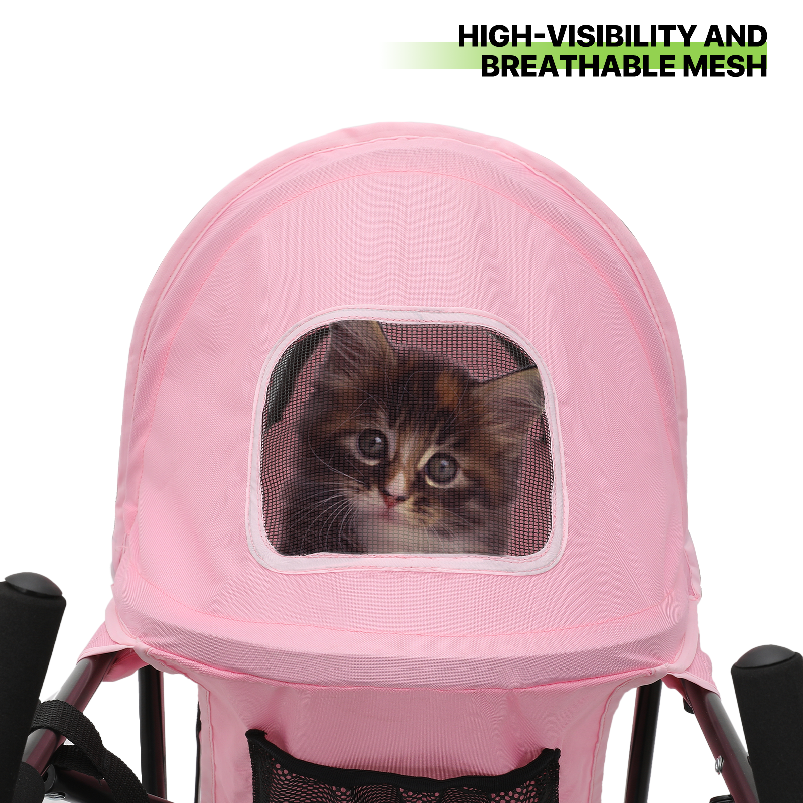 Foldable Pink Dog Stroller Adjustable Canopy Breathable Pet Travel Carrier Cart