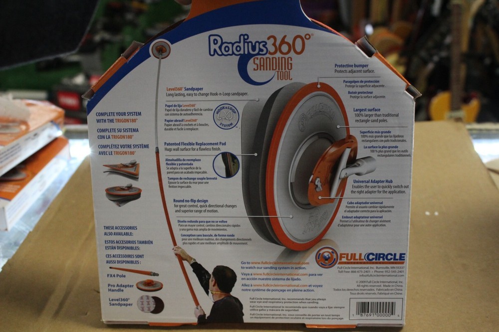 Radius360 Full Circle Drywall Sanding Tool - 9" Round Head w/Hook & Loop Backer