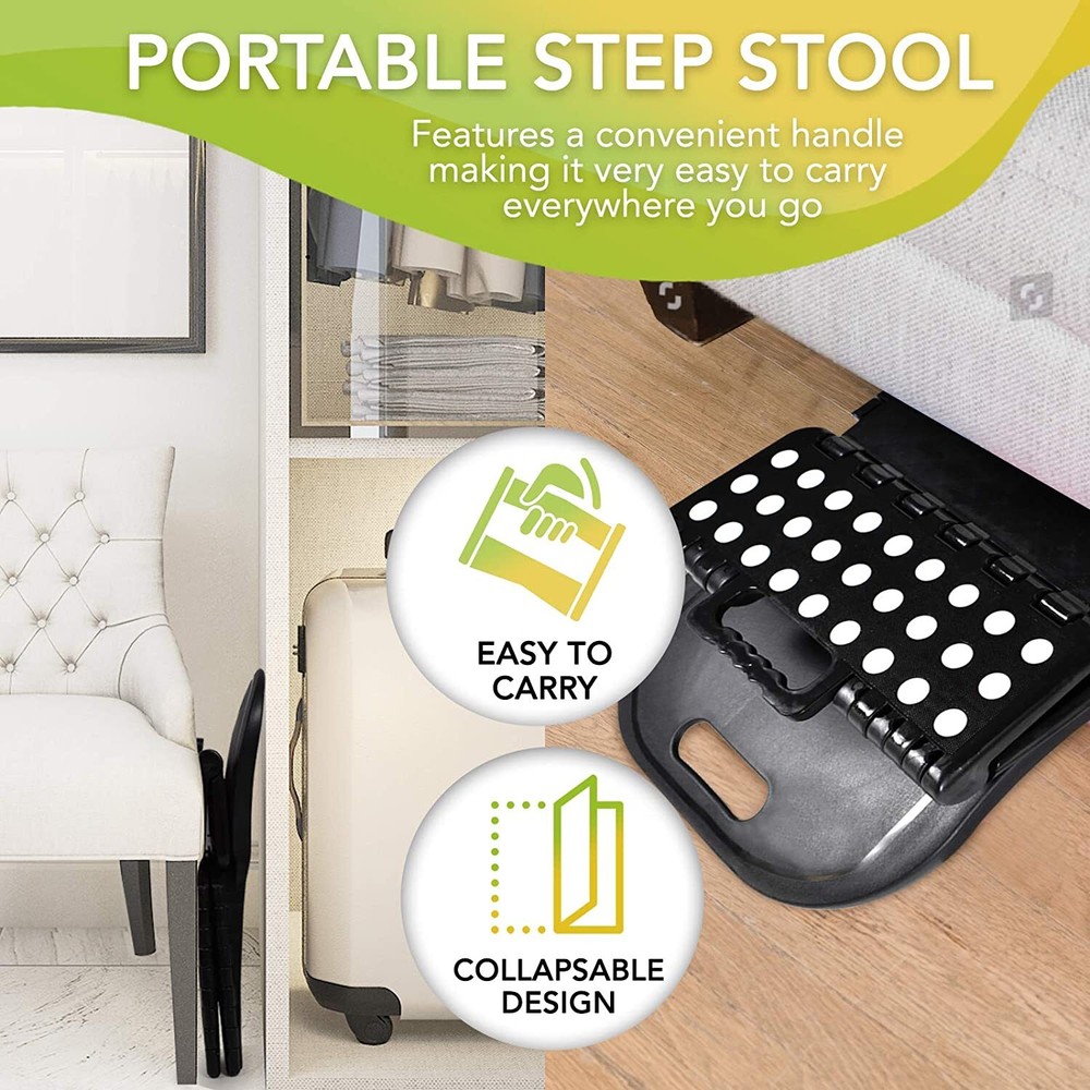 BodyHealt Portable Folding Stool with Back (Black)