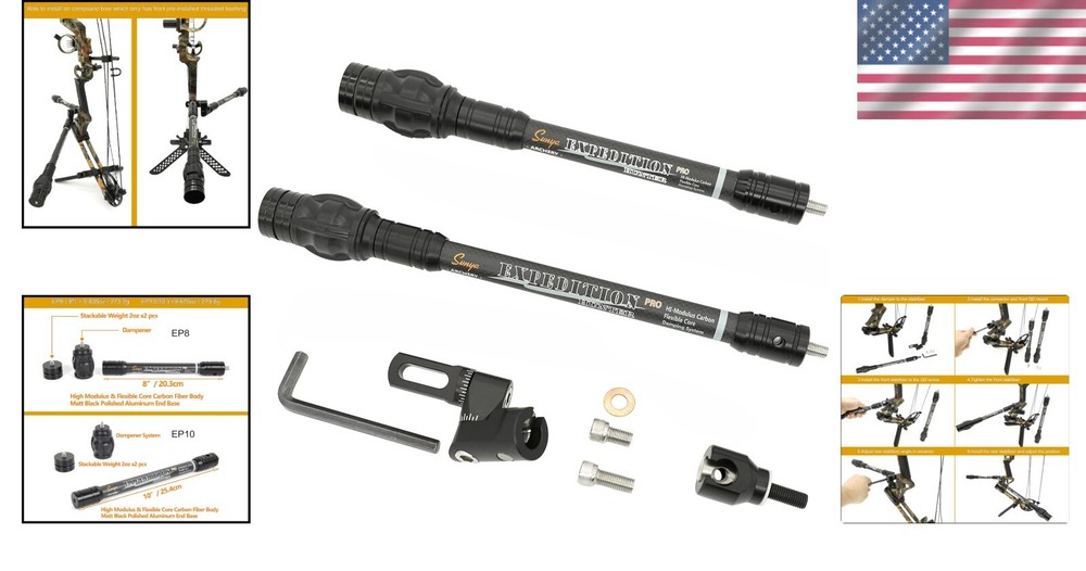Professional Archery Stabilizer Kit - Lightweight Carbon Body & Weights Included