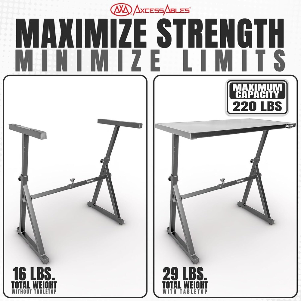 AxcessAbles Adjustable Portable Heavy-Duty Keyboard Stand with Flat Tabletop