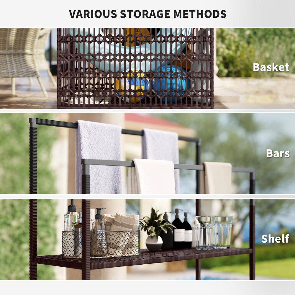 203.41 Gal. Mixed-Brown Wicker Pool Float Storage Organizer, PE Rattan Deck Box