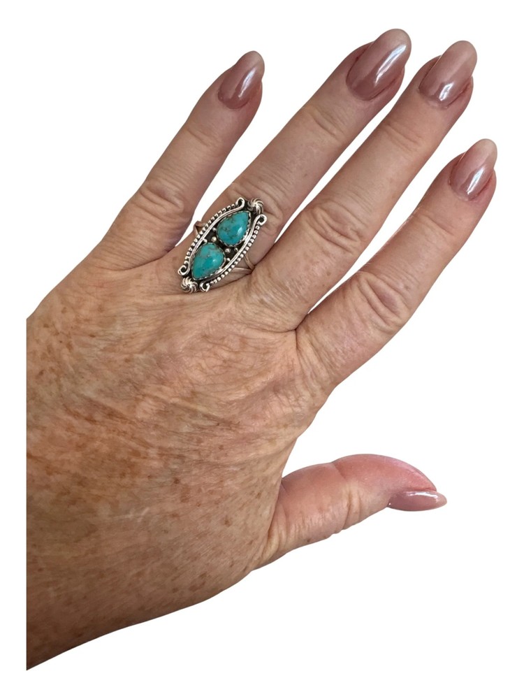 Kingman Turquoise Solid 925 Sterling Silver Ring 6