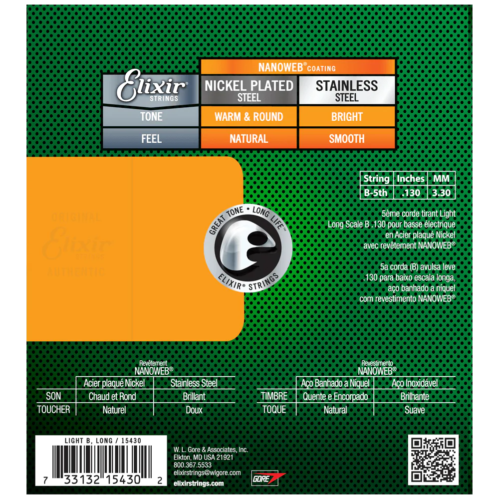 Elixir NANOWEB Nickel 5th Bass String — 15430 Long Scale, Light .130