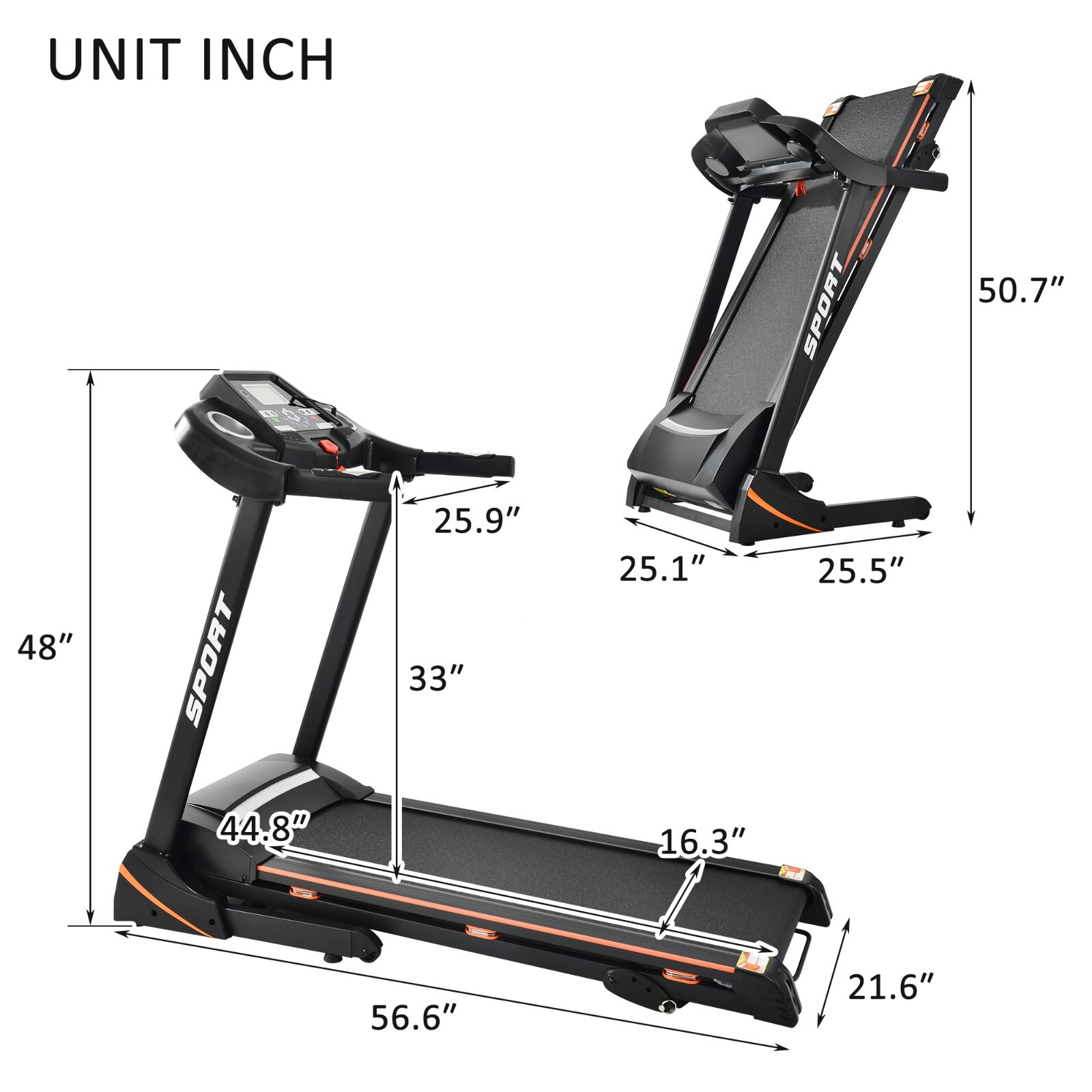 3.25HP Folding Treadmill with Incline Running Machine Adjustable Speed for Home