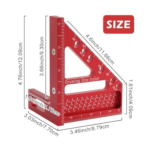 3D Multi Angle Measuring Ruler, 3D Hole Position Layout Drawing 45 and 90 Red