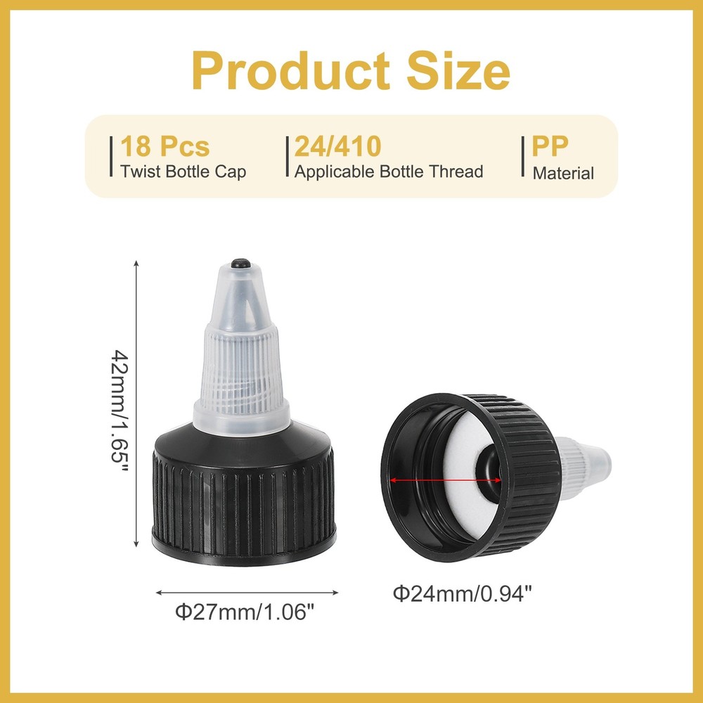 18pcs 24/410 Bottle Caps, Plastic, Clear/Black