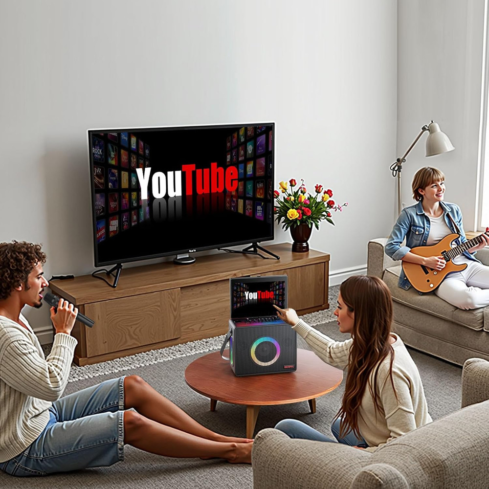 Smart Karaoke Machine with 14" Touch Screen, Bluetooth Speaker & 2 Mics