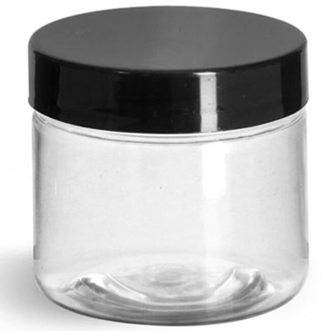 12 Clear Plastic 2 oz Empty Jars + Lids | Black Lined Caps | Bath Body Container