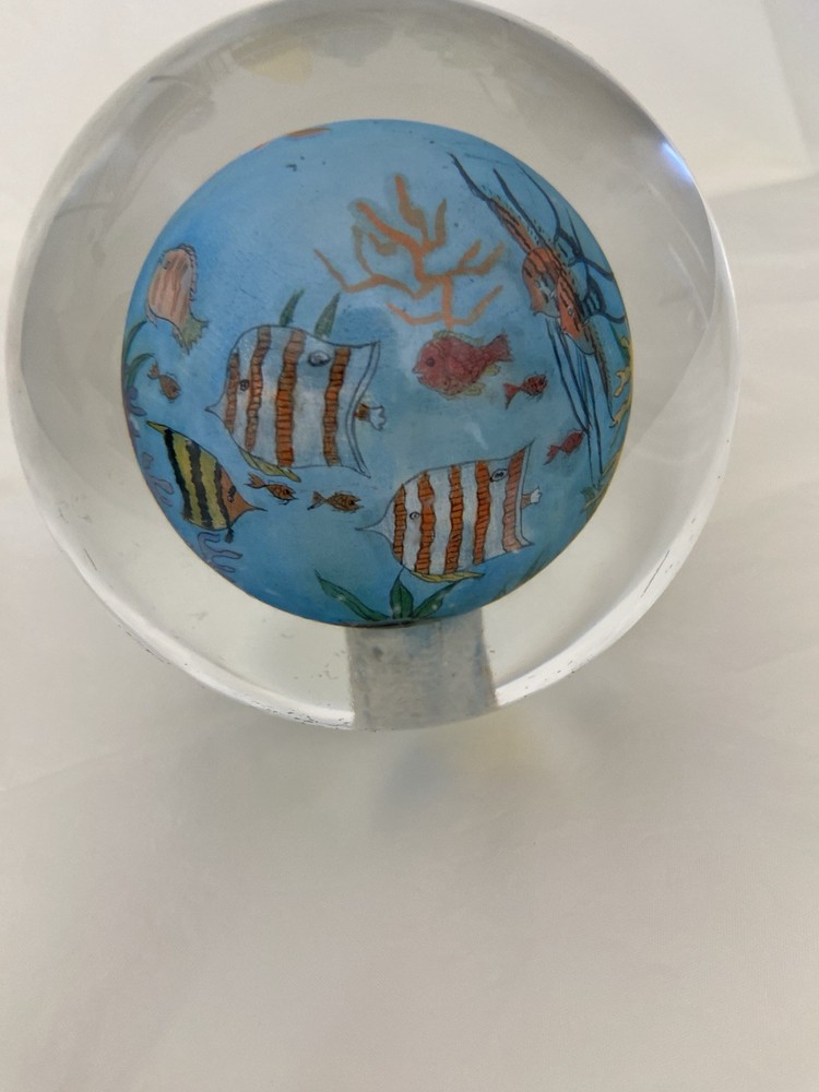 Hand Painted Glass Paperweight Fish Theme