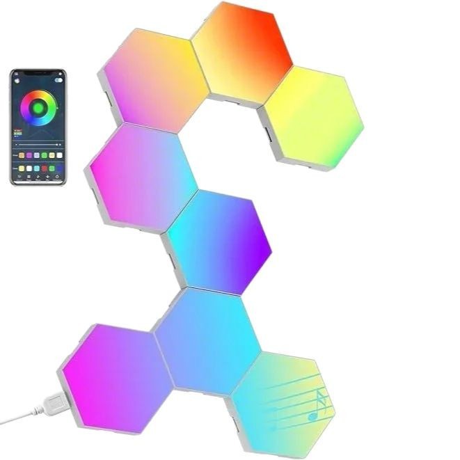 Sound-Activated Quantum Gaming LED - Hexagonal, Bluetooth/WiFi, Ambient