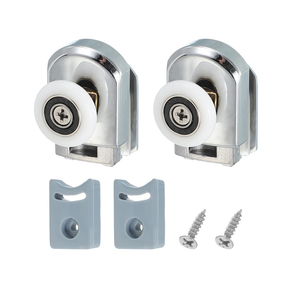 2Pcs 23mm Single Shower Door Rollers Copper Bottom Wheels Pulleys Guide Silver