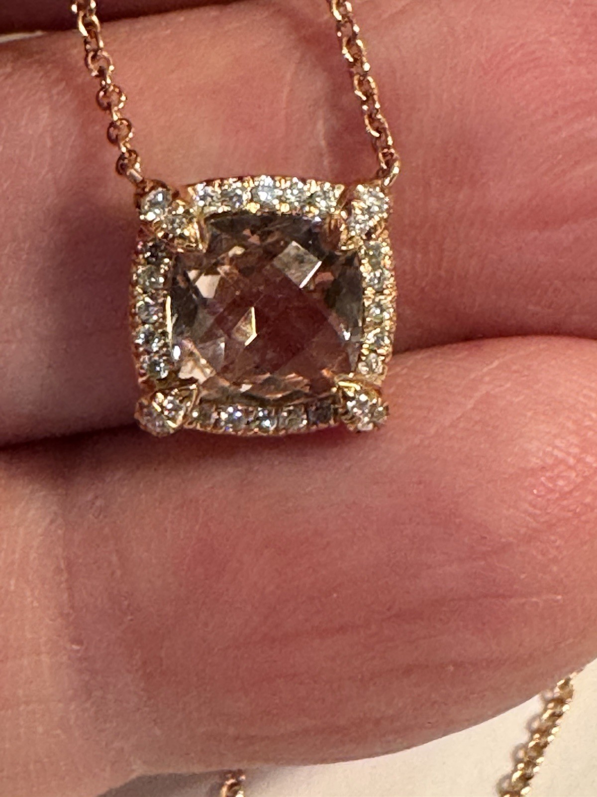 David Yurman 18k R/G Petite Chatelaine Necklace Morganite Diamonds Retail $2,050