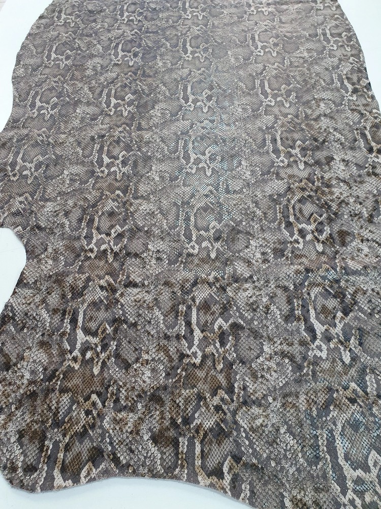 Python Print Cow Leather Hide: Brownish Beige Embossed Cowhide Sheet