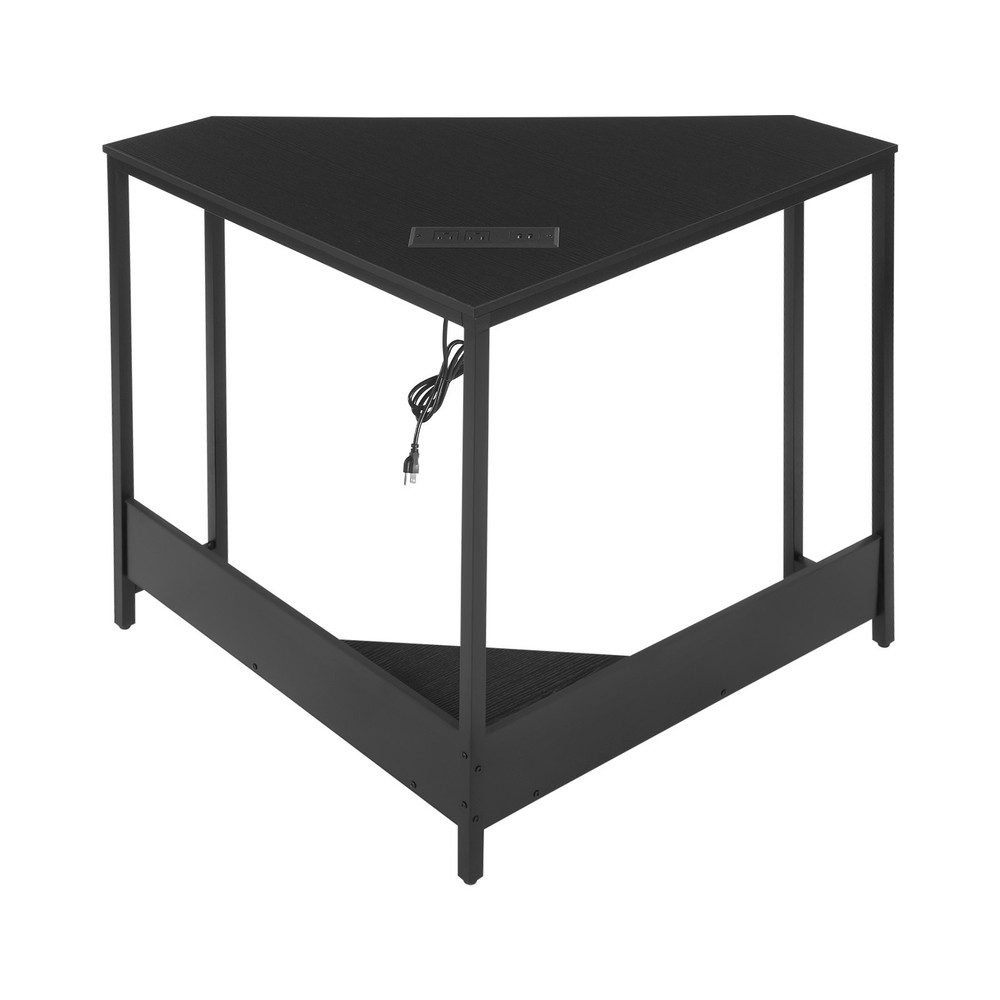 Triangular Corner Desk, Small Desk with Outlets, Free Standing Corner Table