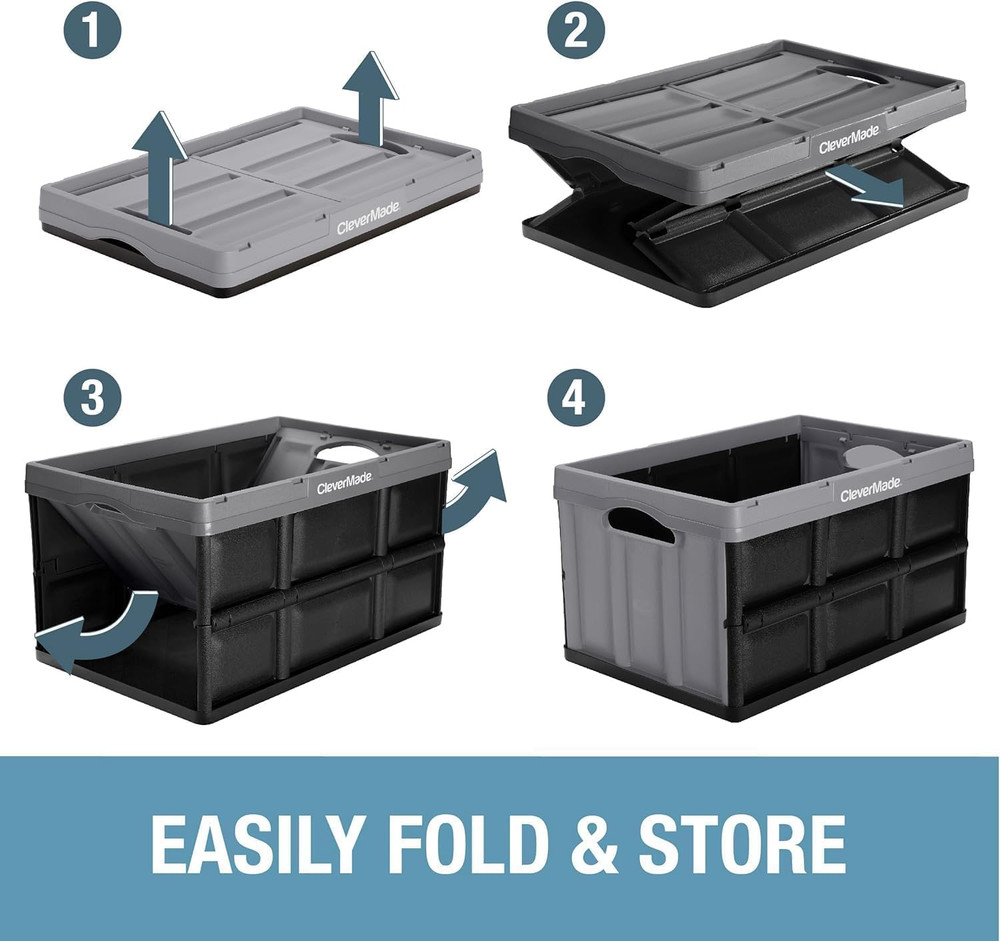 Collapsible Storage Bins - Ocean 3 Pack 62L / 16 Gal Holds 100 Lbs - Stackable C
