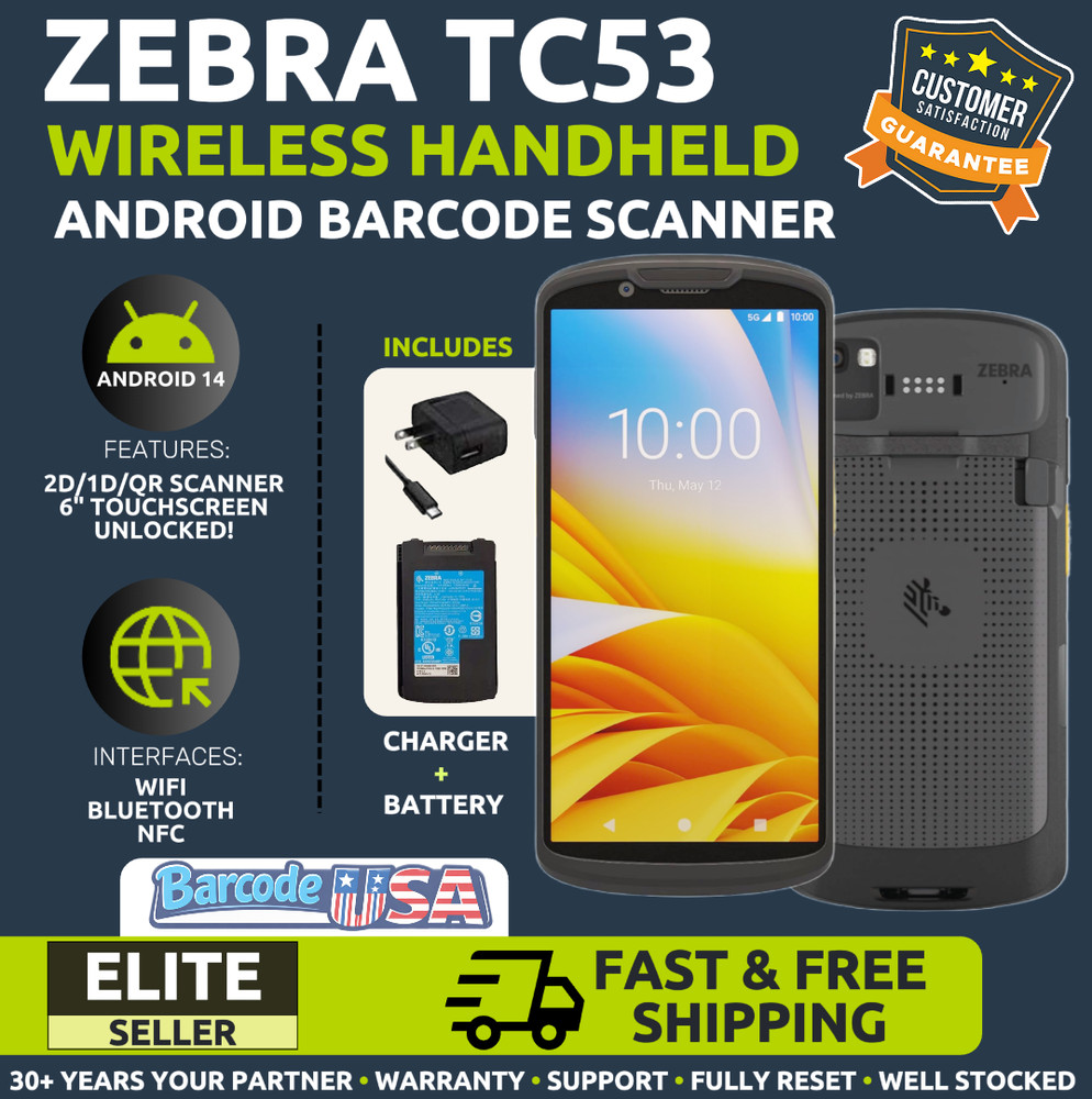 ✅Zebra TC53 Handheld, Android 14, 2D/1D/QR Barcode Scanner (SE55 or SE4720)!🔥⭐