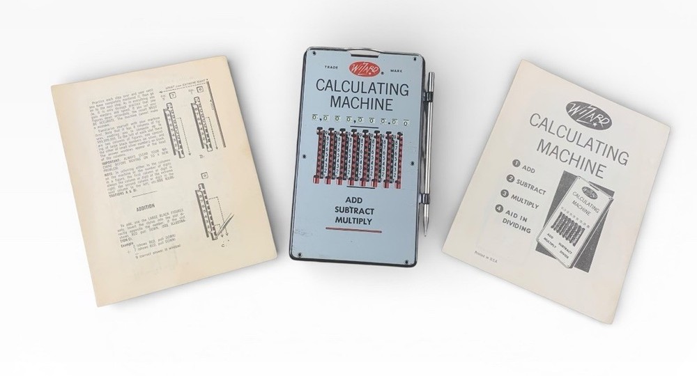 Vintage Wizard Calculations Machine w/ Instructions Add Subtract Multiply Divide
