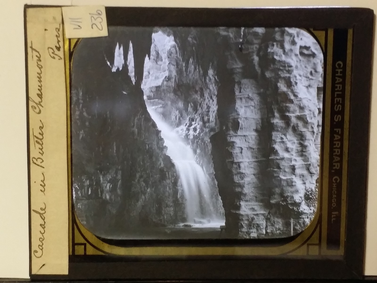Cascade in Parc des Buttes Chaumont, Paris, France, Magic Lantern Glass Slide
