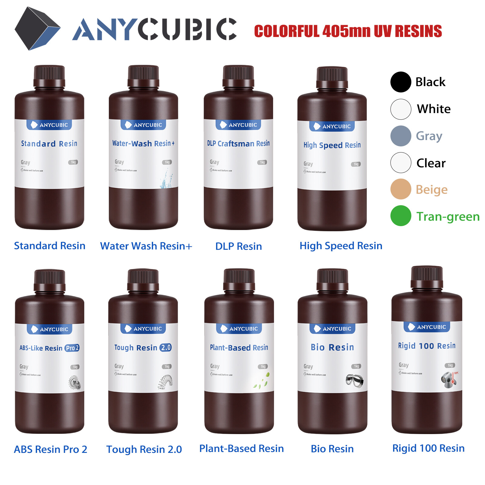 【Buy 3 Pay 2】ANYCUBIC Standard UV Resin Tough DLP ABS-Like Plant-Based Resin Lot