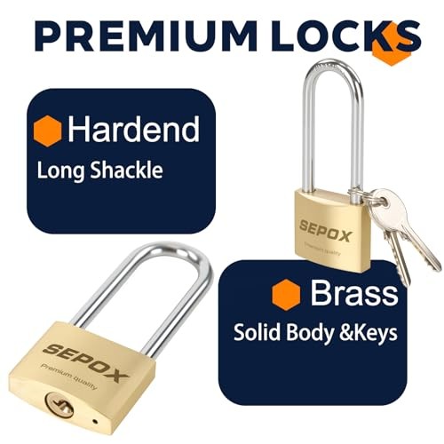 4-Pcs Pack Heavy-Duty Solid Brass Padlocks with Same Keys 6Pcs, 4pcsLong