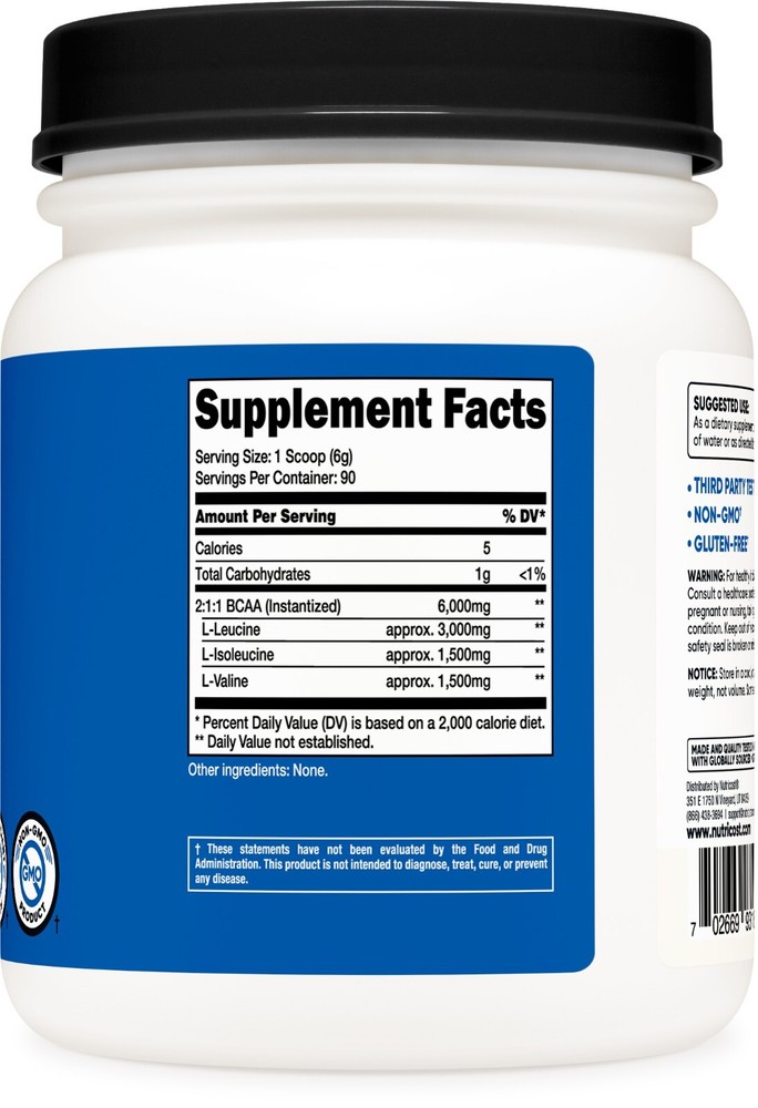 Nutricost BCAA Powder 90 Servings (Unflavored) - 6000mg Per Serving