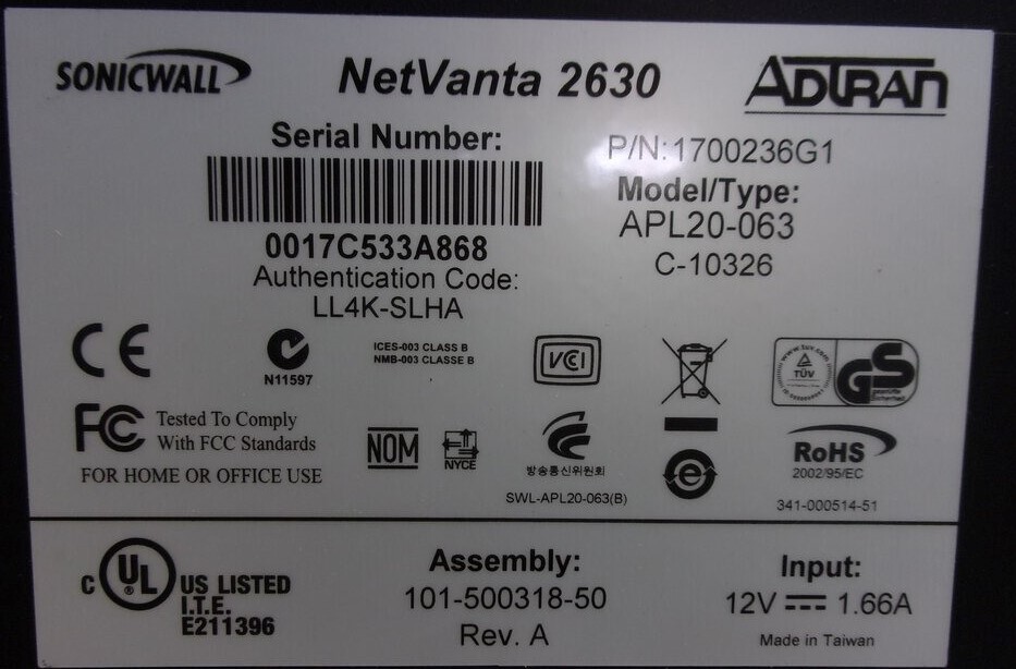 Adtran APL20-063 1700236G1 NetVanta 2630 Network Security Appliance SEE NOTES
