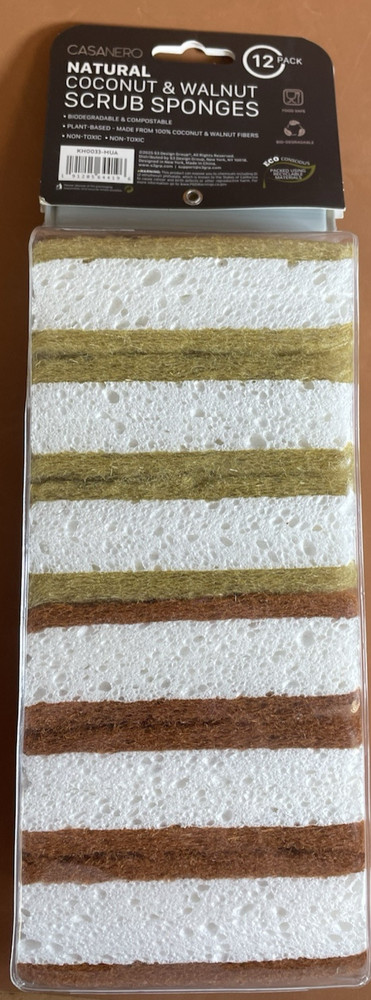 Coconut & Walnut Scrub Sponges 12 Pack Biodegradable Compostable NEW