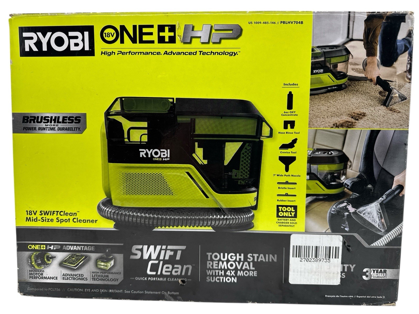 Ryobi 18V ONE+ HP SwiftClean Mid Size Spot Cleaner Tool Only PBLHV704B Used3