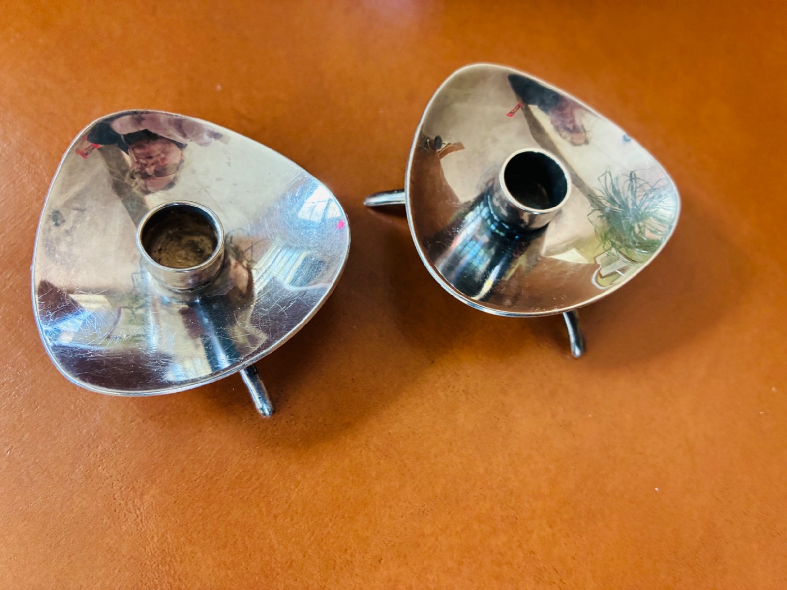 Antique 2 CARL COHR Mid-Century Modern Candlestick Holders Silver Plate Denmark