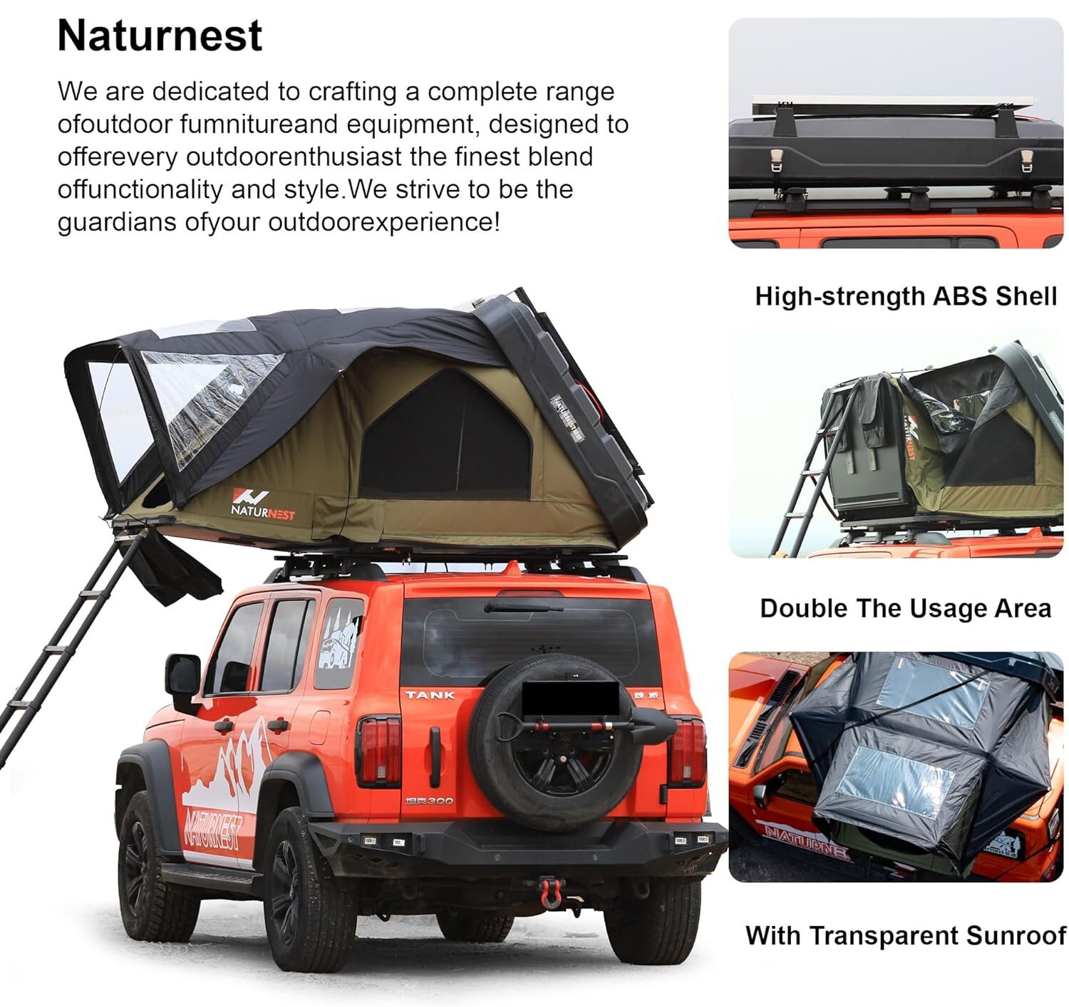 Naturnest ABS Clamshell Roof Top Tent Sirius 1 Plus & Annex Room for Car Camping