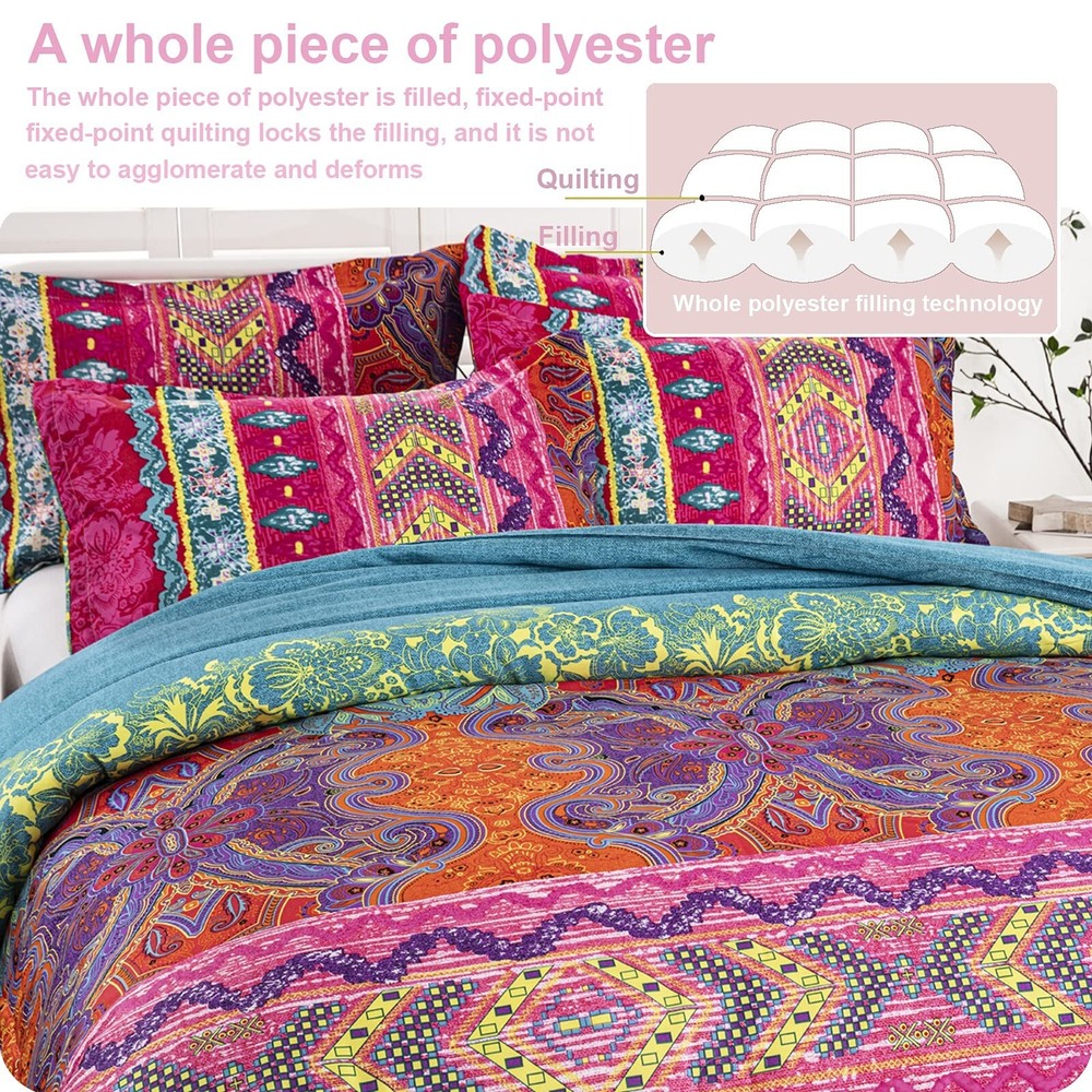 WONGS BEDDING Bohemain Comforter Set King, Microfiber Reversible Boho Alterna...